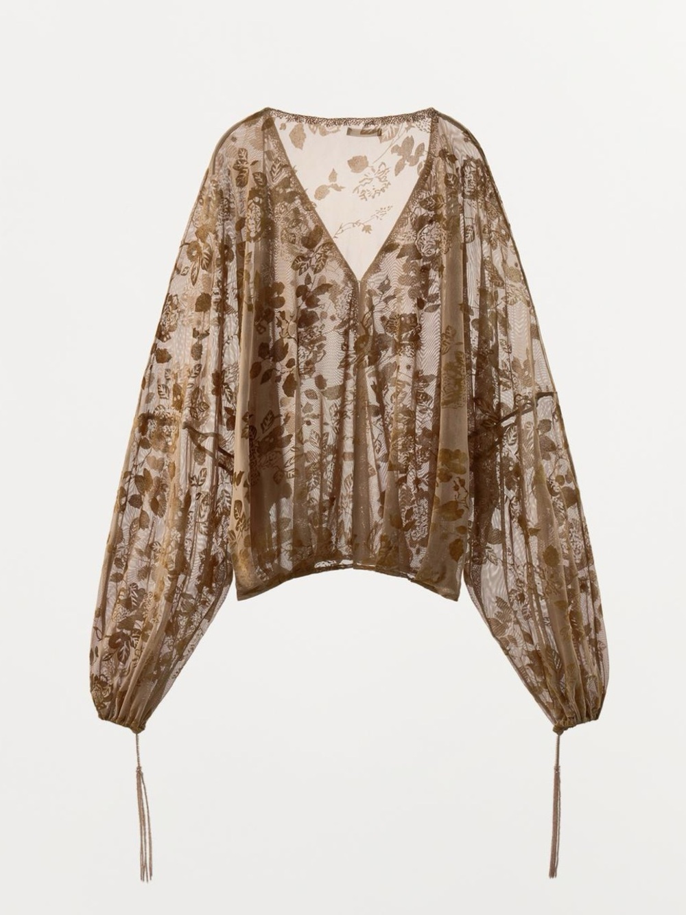 ZARA FLOCKED EMBROIDERED BLOUSE - Picture 6 of 10